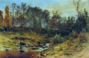 Gehölz Werke - Waldbach 1896 klassische Landschaft Ivan Ivanovich Wälder Bäume